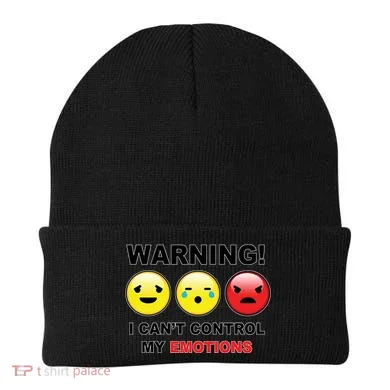Warning Can't Control Emotions Emoji Face Beanie