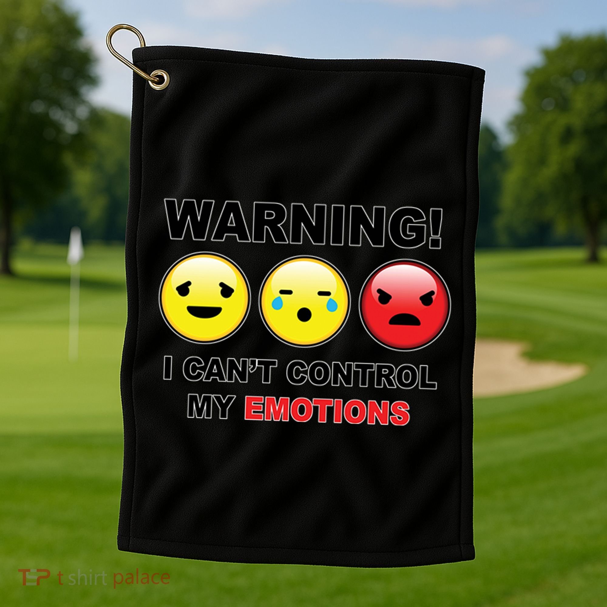 Warning Can't Control Emotions Emoji Face Golf Towel