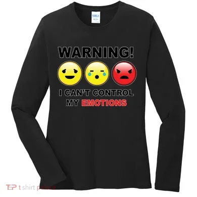 Warning Can't Control Emotions Emoji Face Women's Long Sleeve Shirt