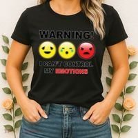 Warning Can't Control Emotions Emoji Face Women's T-Shirt thumb 2