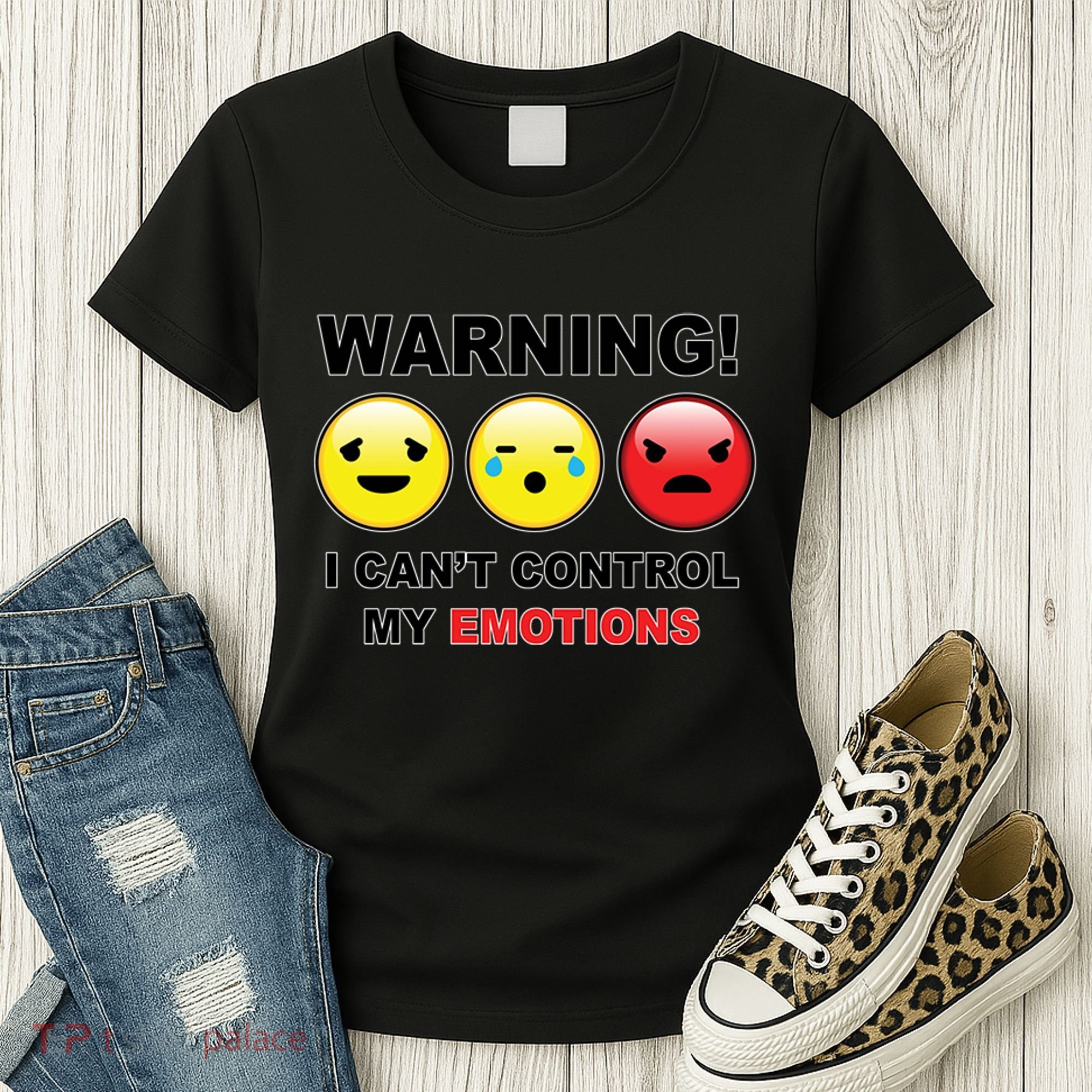 Warning Can't Control Emotions Emoji Face Women's T-Shirt