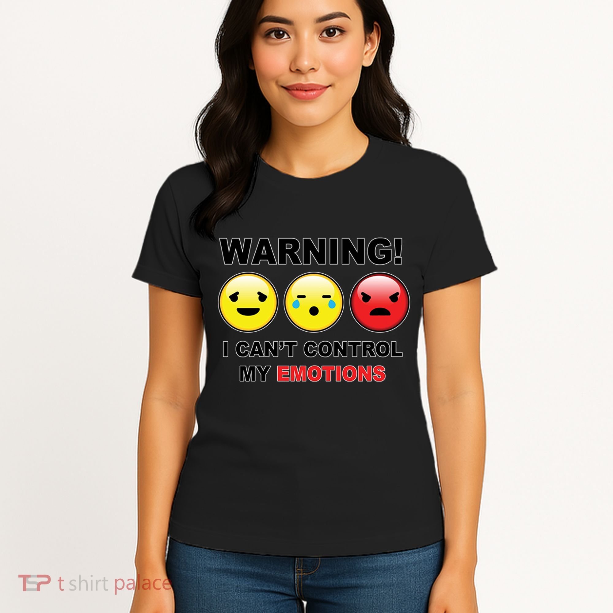 Warning Can't Control Emotions Emoji Face Women's T-Shirt