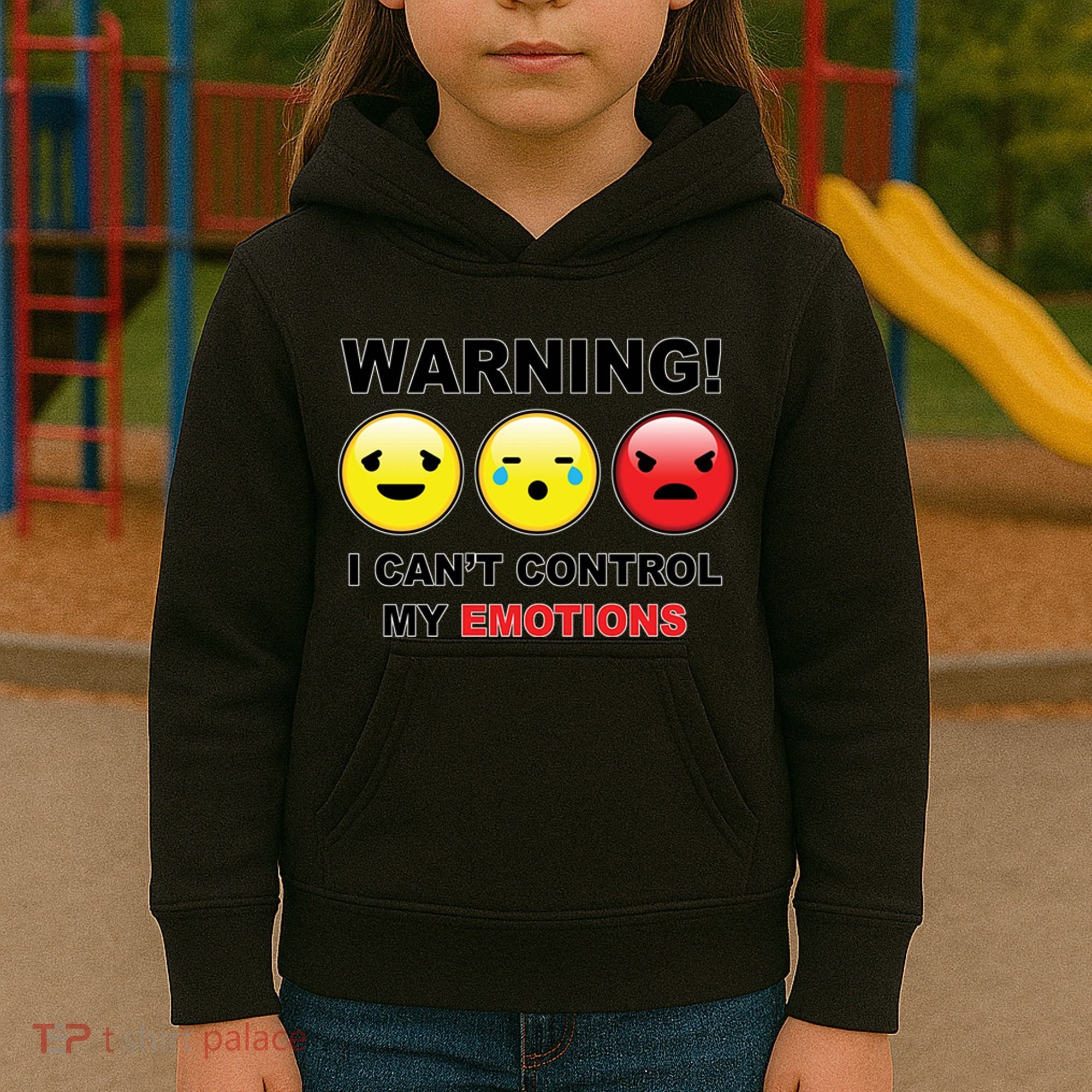 Warning Can't Control Emotions Emoji Face Kids Hoodie