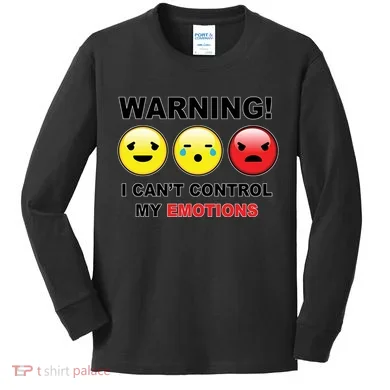 Warning Can't Control Emotions Emoji Face Kids Long Sleeve Shirt
