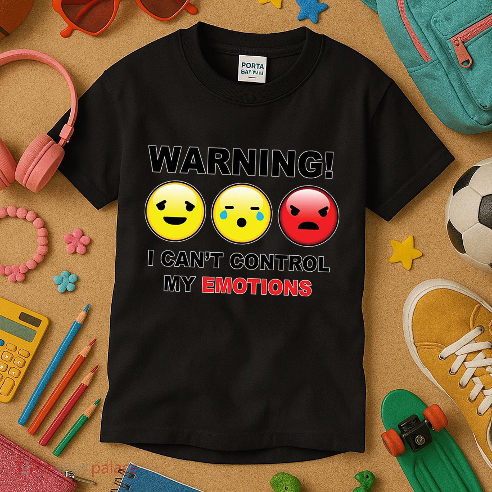Warning Can't Control Emotions Emoji Face Kids T-Shirt