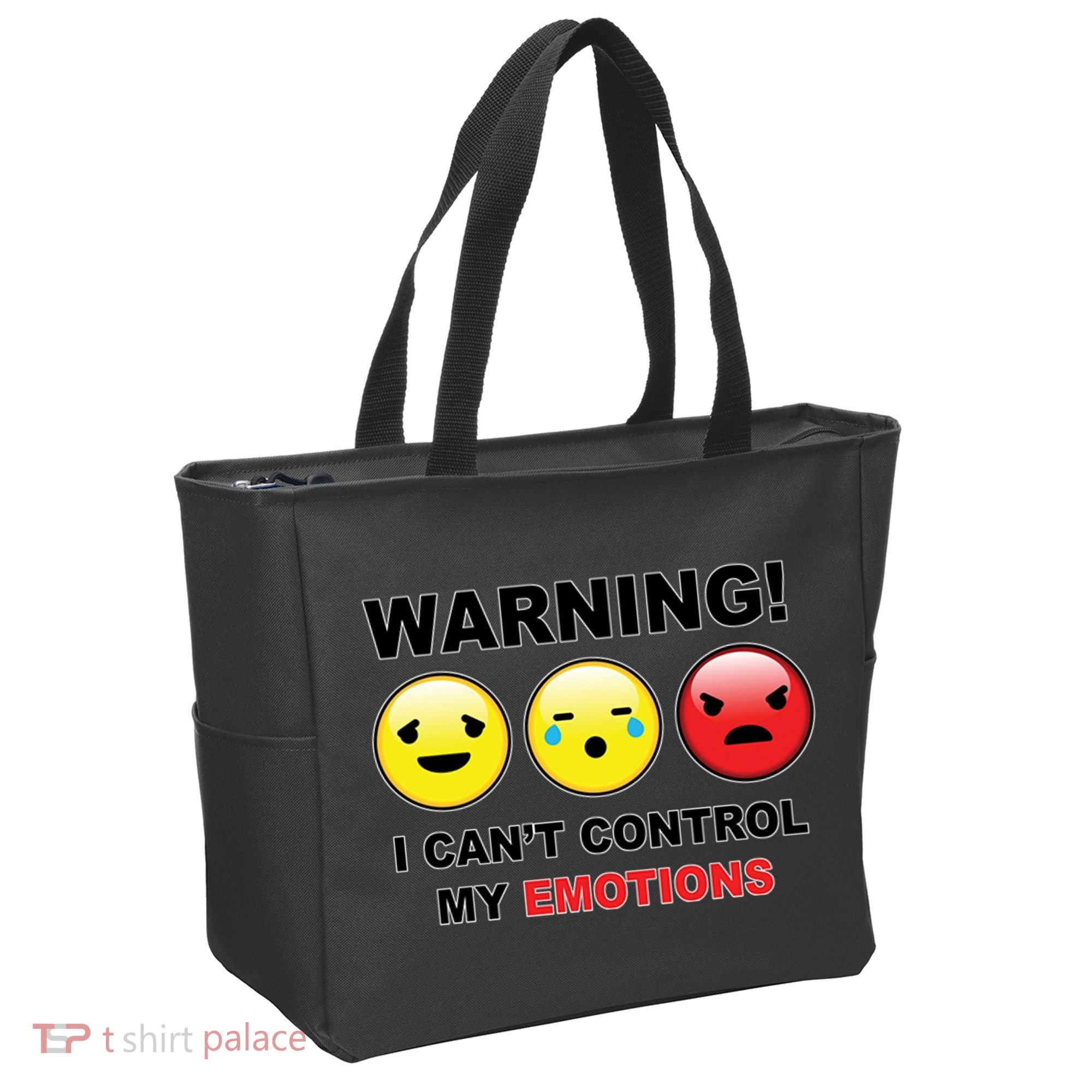Warning Can't Control Emotions Emoji Face Tote Bag
