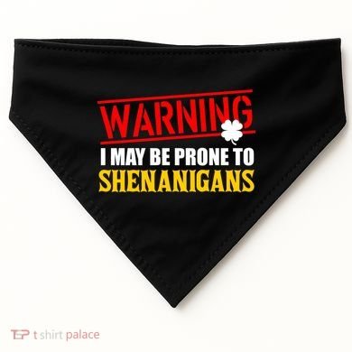 Warning I May Be Prone to Shenanigans St. Patrick's Day Clover USA-Made Doggie Bandana