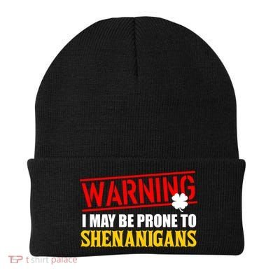 Warning I May Be Prone to Shenanigans St. Patrick's Day Clover Beanie