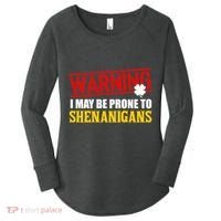 Warning I May Be Prone to Shenanigans St. Patrick's Day Clover Women's Perfect Tri Tunic Long Sleeve Shirt thumb 0