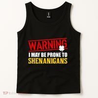Warning I May Be Prone to Shenanigans St. Patrick's Day Clover Tank Top thumb 2