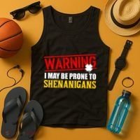 Warning I May Be Prone to Shenanigans St. Patrick's Day Clover Tank Top thumb 4