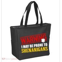 Warning I May Be Prone to Shenanigans St. Patrick's Day Clover Tote Bag thumb 2