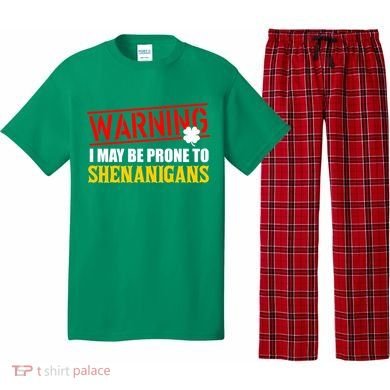 Warning I May Be Prone to Shenanigans St. Patrick's Day Clover Pajama Set