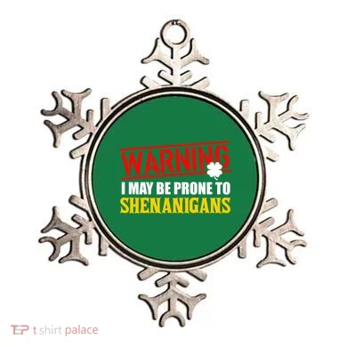 Warning I May Be Prone to Shenanigans St. Patrick's Day Clover Ornament