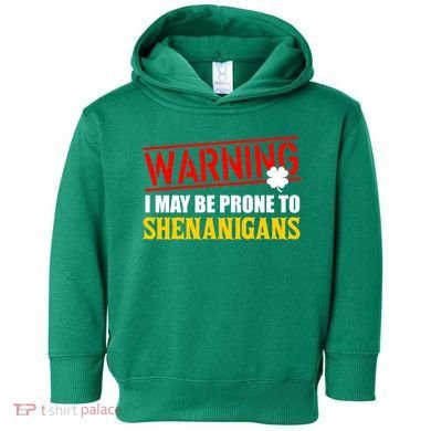 Warning I May Be Prone to Shenanigans St. Patrick's Day Clover Toddler Hoodie