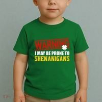 Warning I May Be Prone to Shenanigans St. Patrick's Day Clover Toddler T-Shirt thumb 2