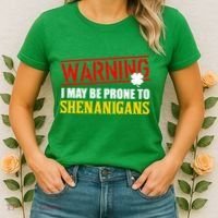 Warning I May Be Prone to Shenanigans St. Patrick's Day Clover Women's T-Shirt thumb 2