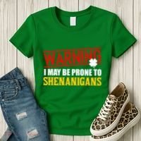 Warning I May Be Prone to Shenanigans St. Patrick's Day Clover Women's T-Shirt thumb 3