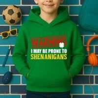 Warning I May Be Prone to Shenanigans St. Patrick's Day Clover Kids Hoodie thumb 2