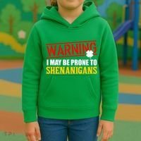Warning I May Be Prone to Shenanigans St. Patrick's Day Clover Kids Hoodie thumb 3