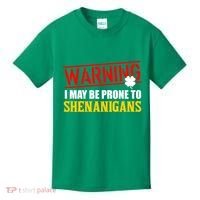 Warning I May Be Prone to Shenanigans St. Patrick's Day Clover Kids T-Shirt thumb 0
