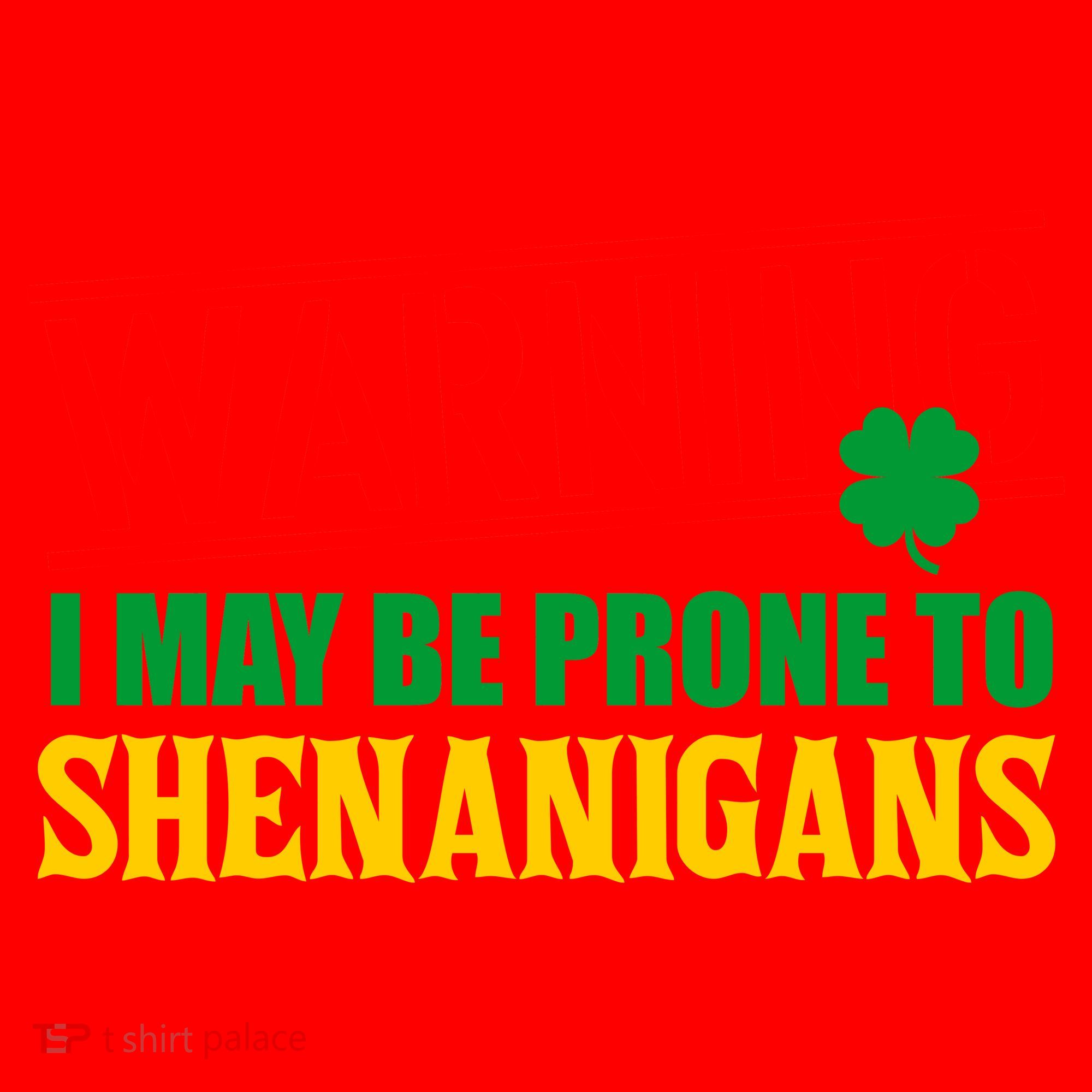Warning I May Be Prone to Shenanigans St. Patrick's Day Clover Santa Hat