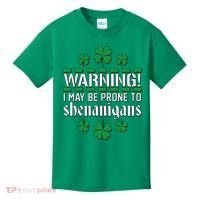 Warning! May Be Prone to Shenanigans Irish Clovers Kids T-Shirt thumb 0