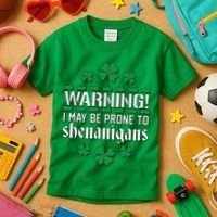 Warning! May Be Prone to Shenanigans Irish Clovers Kids T-Shirt thumb 3