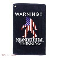 Warning Neanderthal Thinking Bigfoot Golf Towel thumb 0