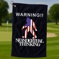 Warning Neanderthal Thinking Bigfoot Golf Towel thumb 1