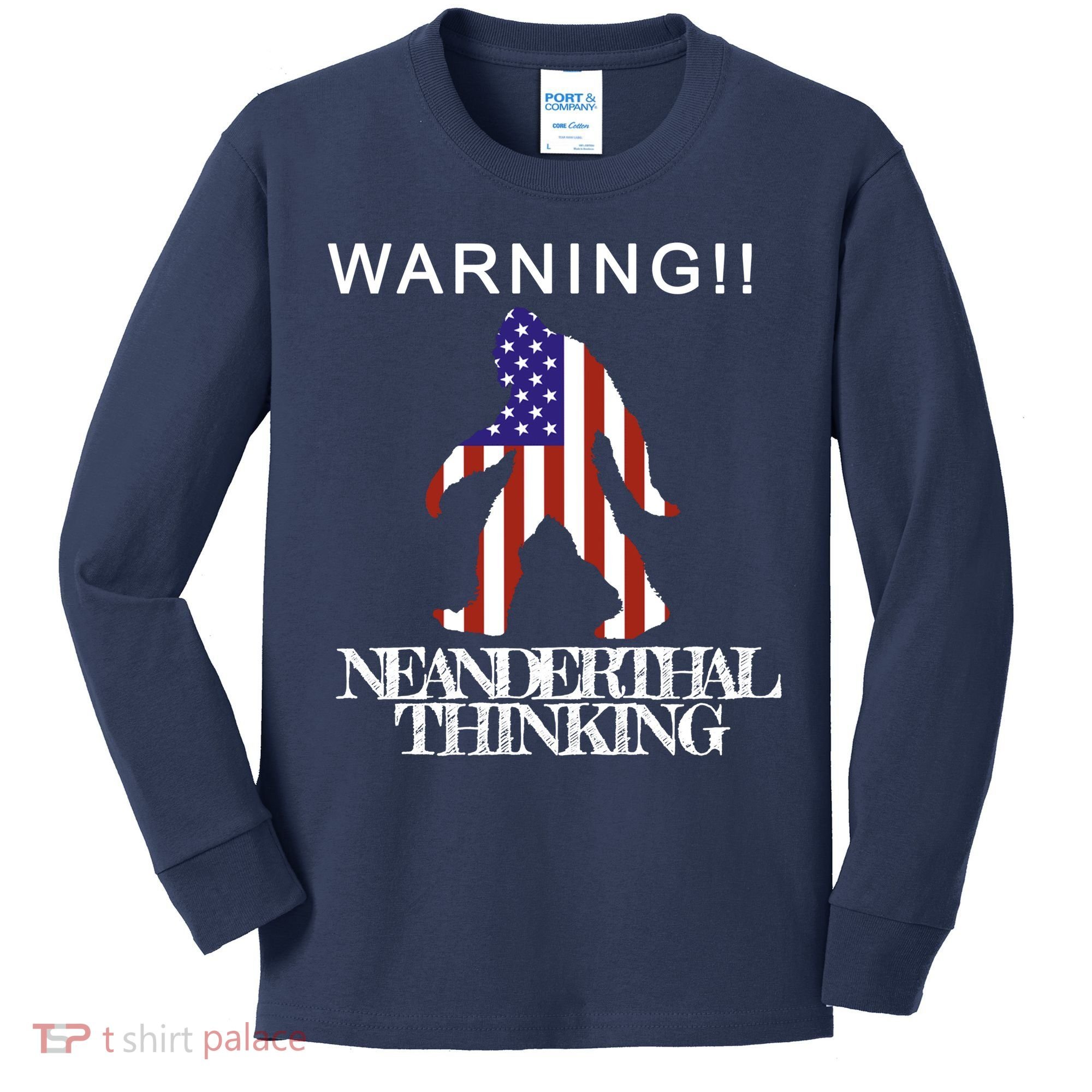 Warning Neanderthal Thinking Bigfoot Kids Long Sleeve Shirt