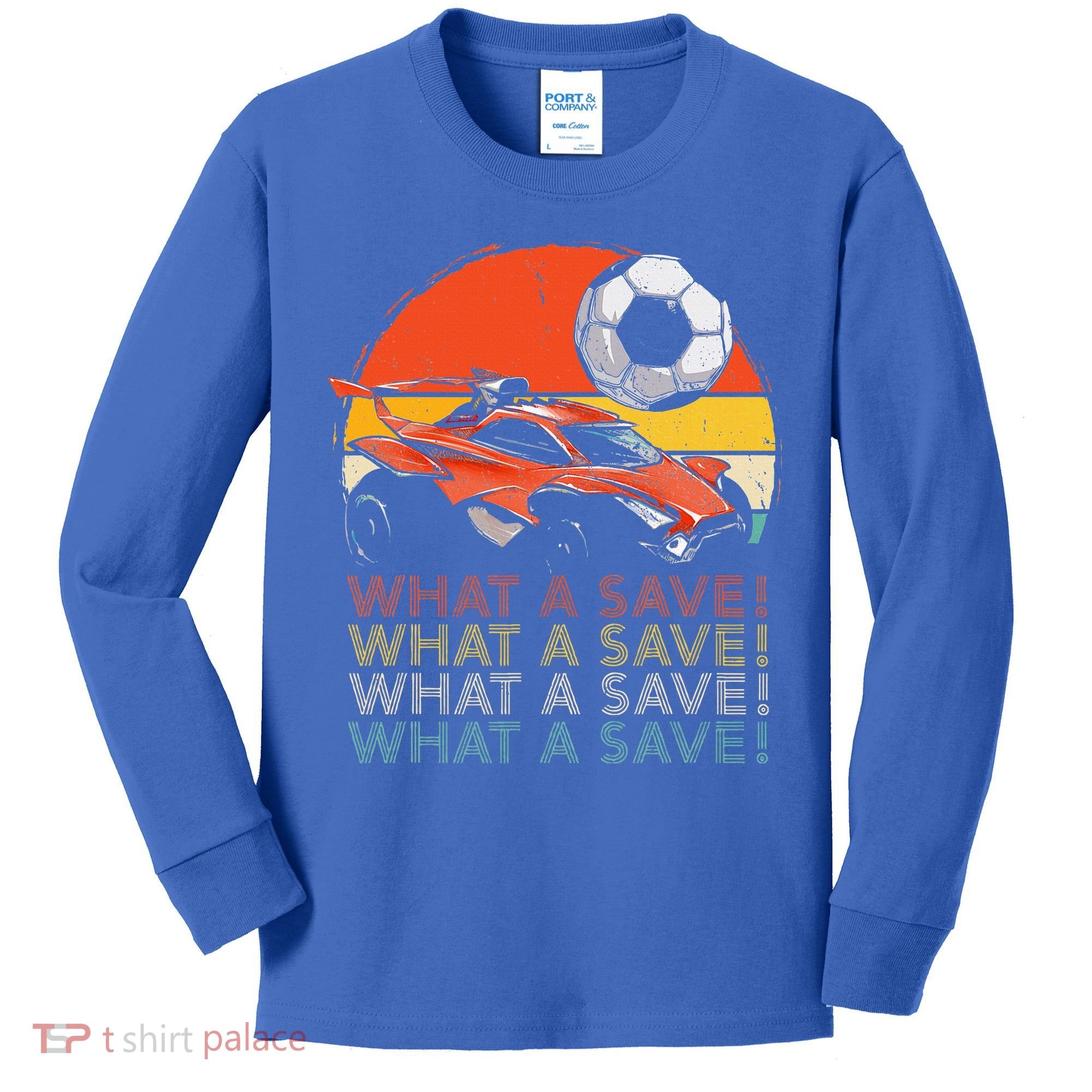 What A Save Retro Rocket Soccer Car Kids Long Sleeve Shirt