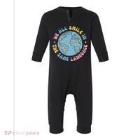 We All Smile In The Same Language Funny Esl Teacher Infant Fleece One Piece thumb 0