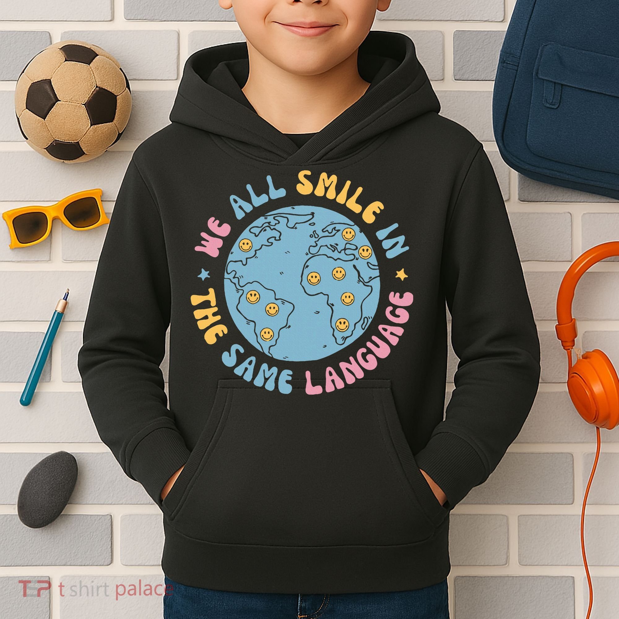 We All Smile In The Same Language Funny Esl Teacher Kids Hoodie
