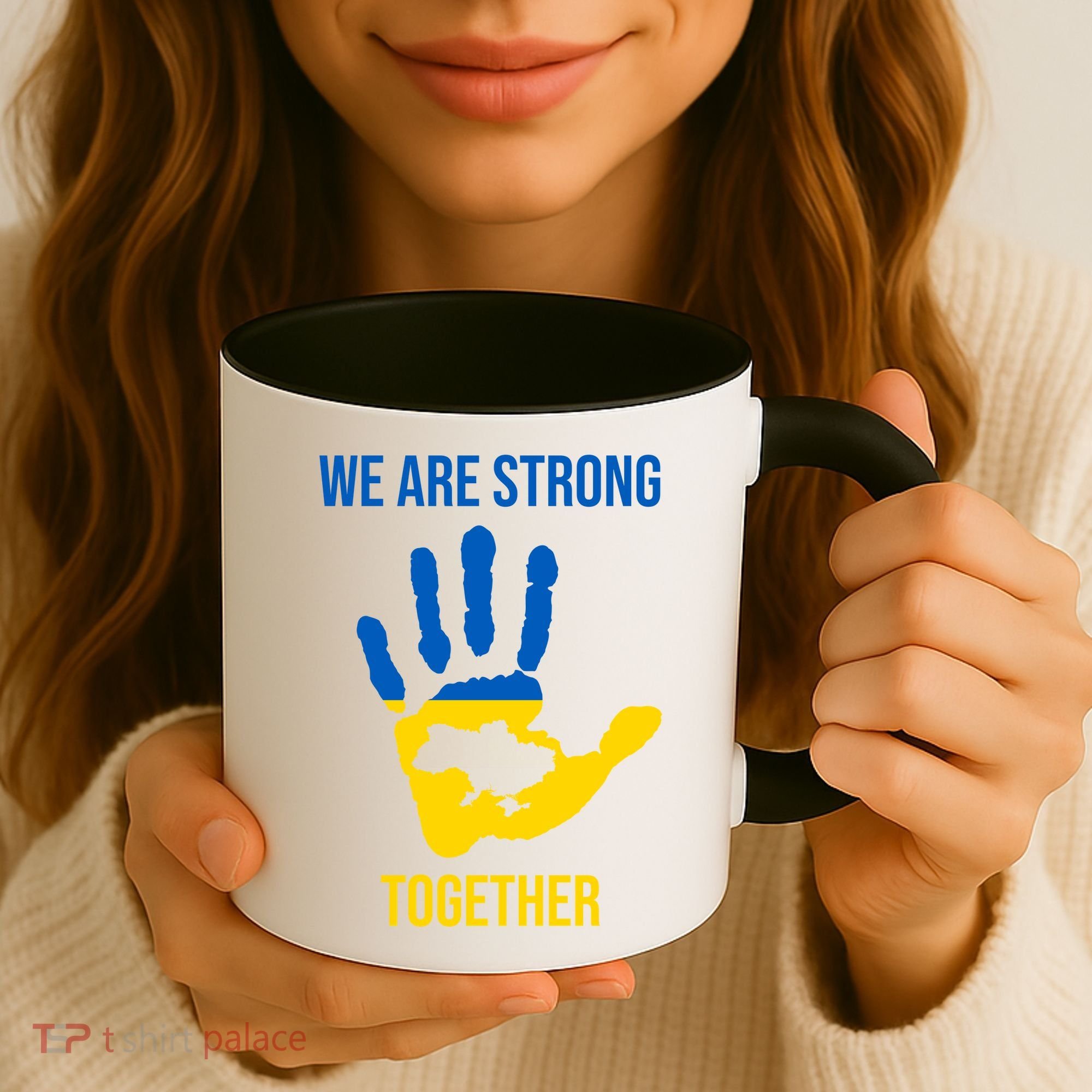 We Are Strong Together Ukraine Hand Print Coffee Mug