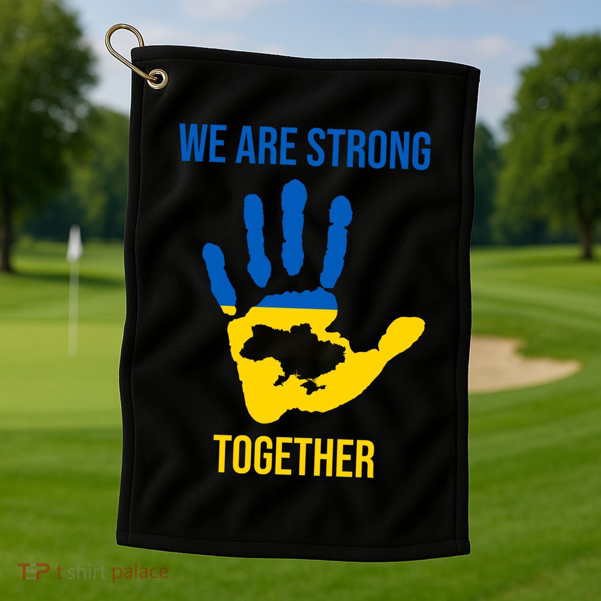 We Are Strong Together Ukraine Hand Print Golf Towel