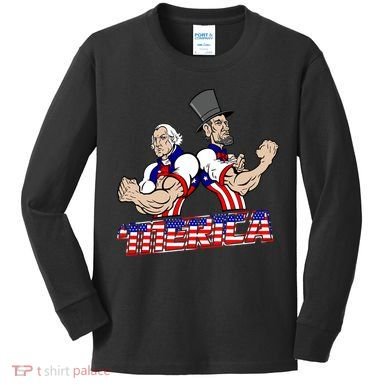 Washington And Lincoln 'Merica Kids Long Sleeve Shirt