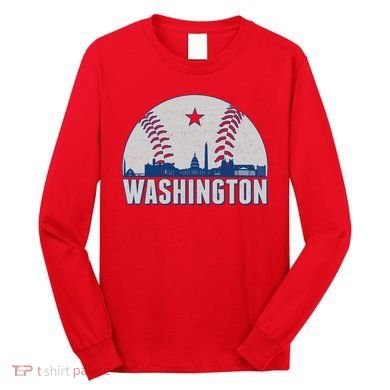 Washington DC Baseball Skyline Long Sleeve Shirt