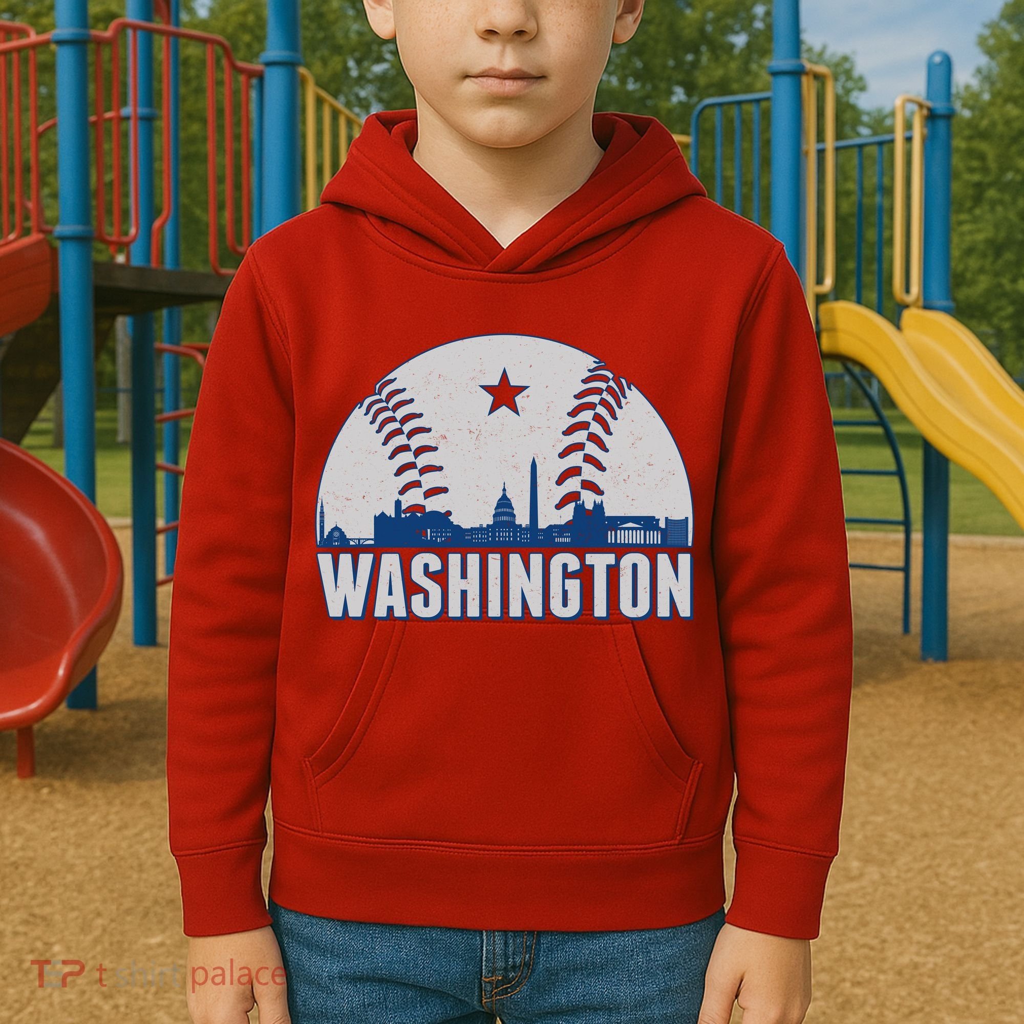 Washington DC Baseball Skyline Kids Hoodie