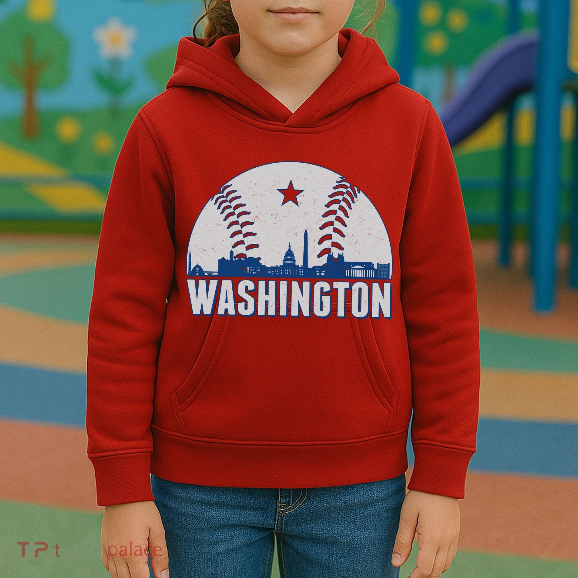 Washington DC Baseball Skyline Kids Hoodie