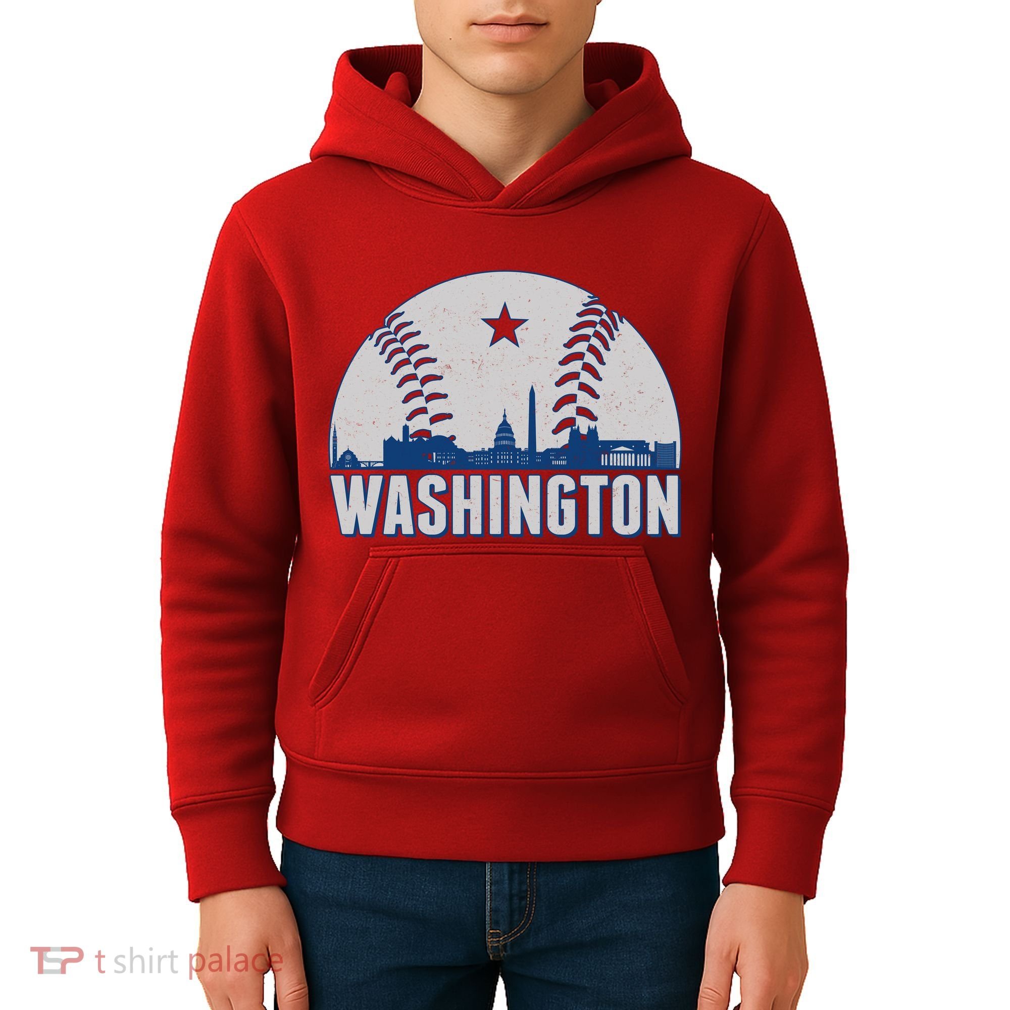 Washington DC Baseball Skyline Kids Hoodie