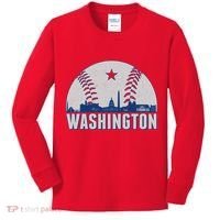 Washington DC Baseball Skyline Kids Long Sleeve Shirt thumb 0