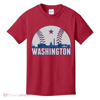 Washington DC Baseball Skyline Kids T-Shirt