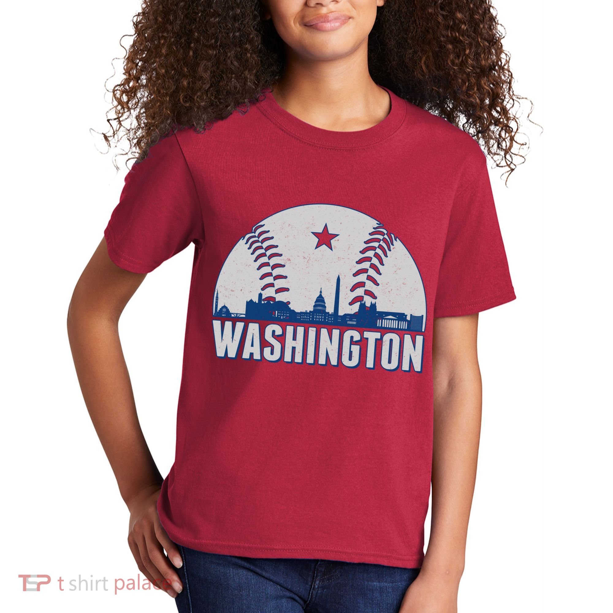Washington DC Baseball Skyline Kids T-Shirt
