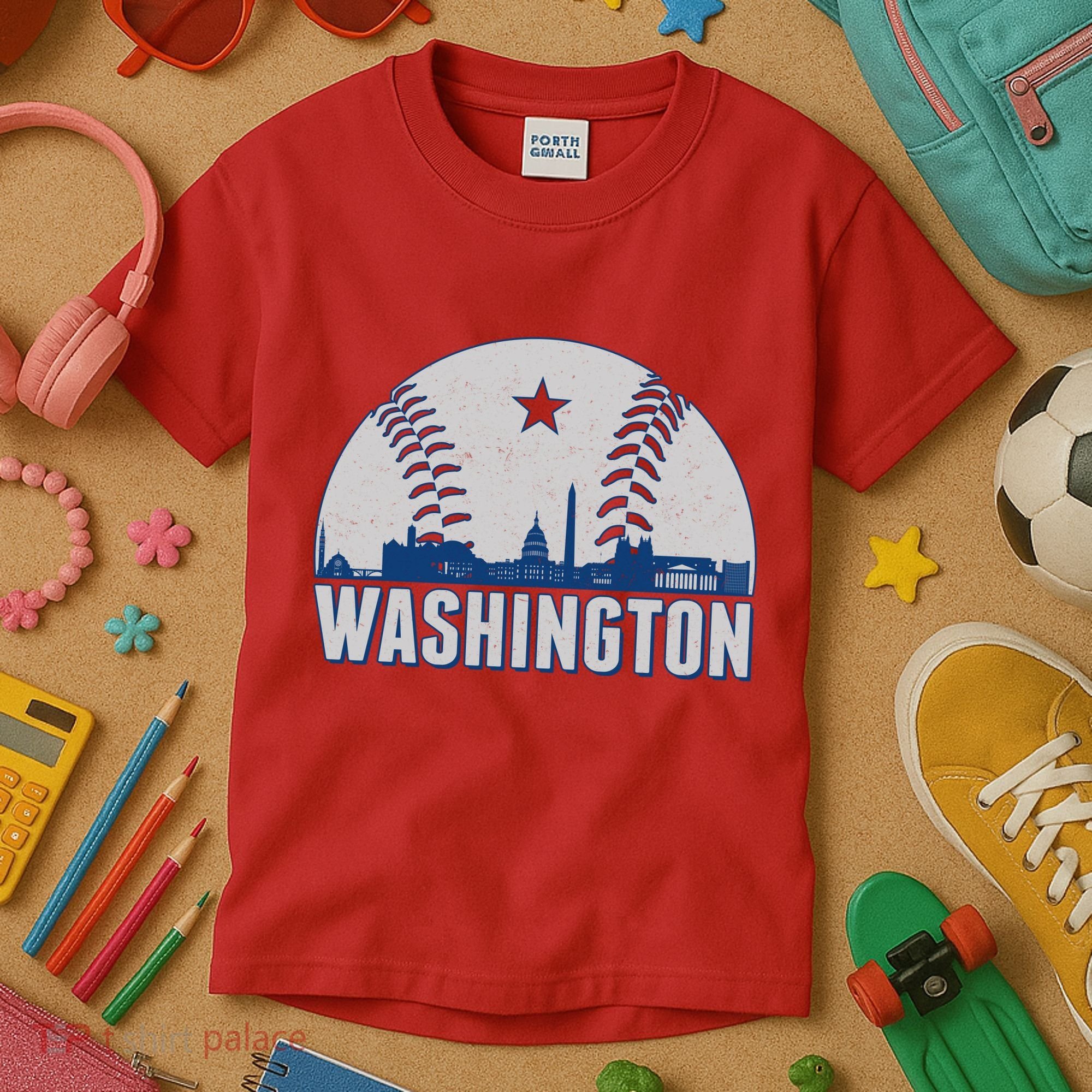 Washington DC Baseball Skyline Kids T-Shirt