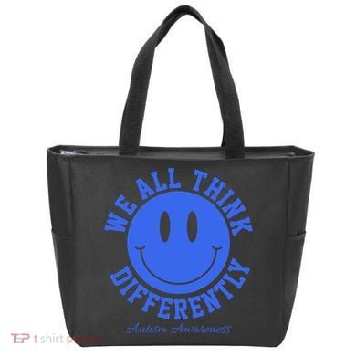 We All Think Differently Autism Awareness Smile Face Tote Bag