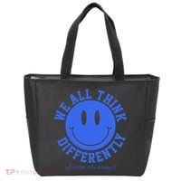 We All Think Differently Autism Awareness Smile Face Tote Bag thumb 0