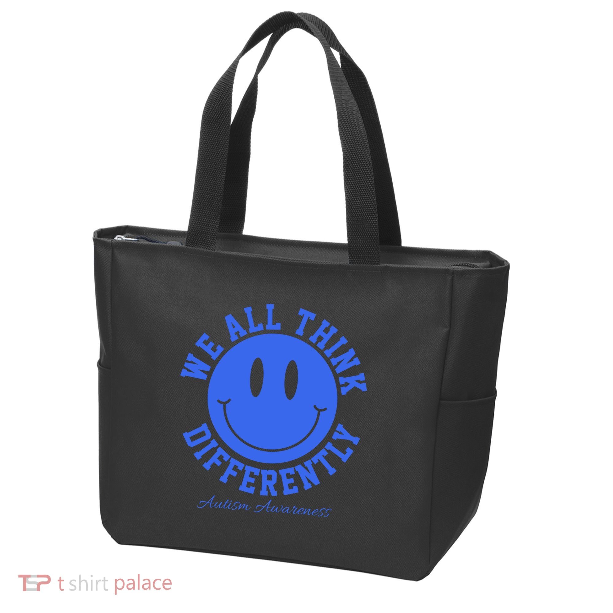 We All Think Differently Autism Awareness Smile Face Tote Bag