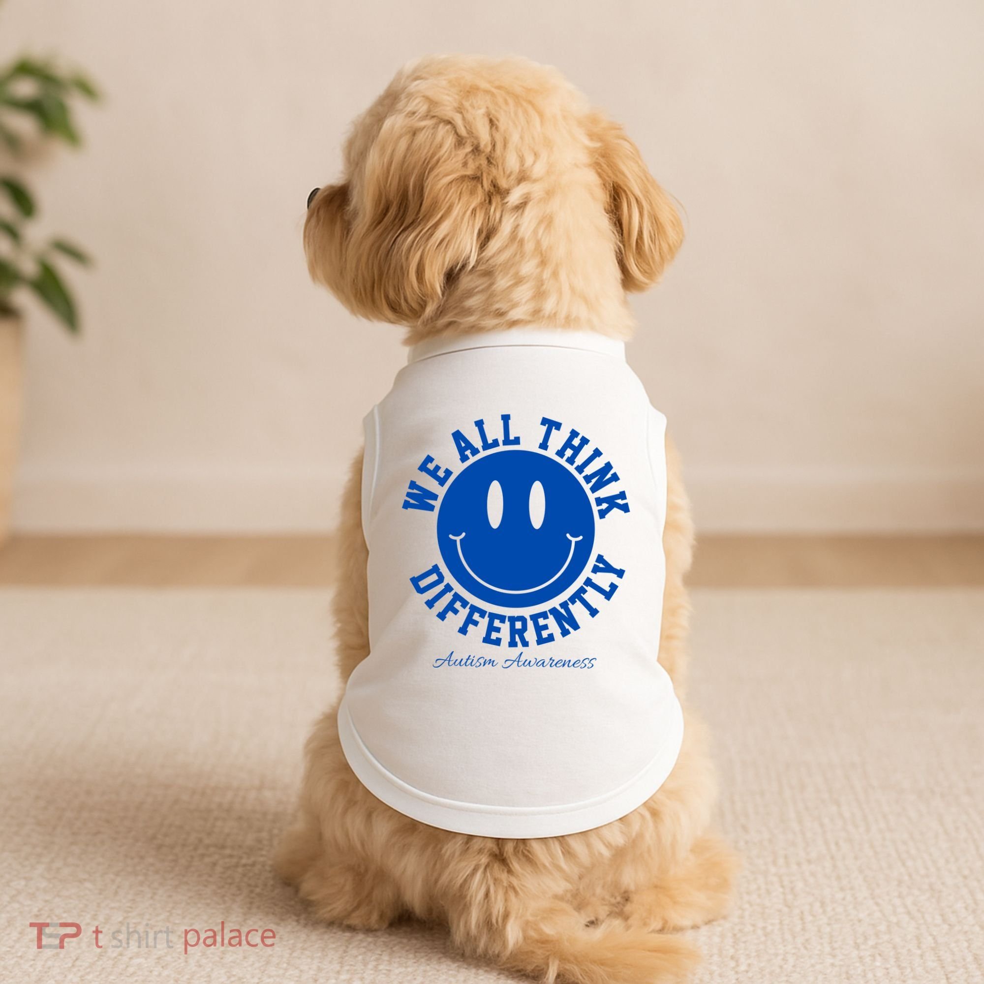 We All Think Differently Autism Awareness Smile Face Doggie Tank