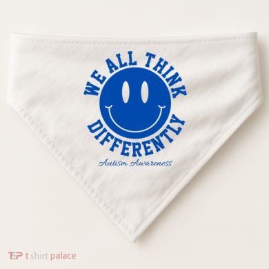 We All Think Differently Autism Awareness Smile Face USA-Made Doggie Bandana